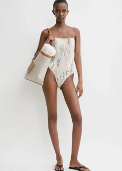 Smocked swimsuit washed floral