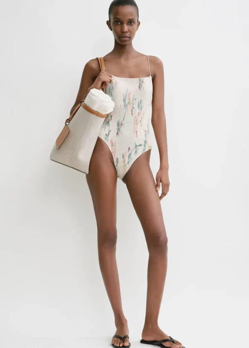 Smocked swimsuit washed floral
