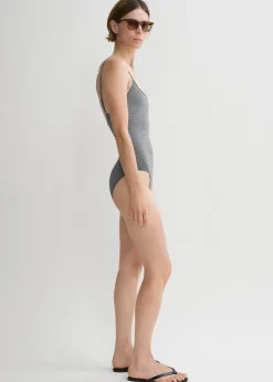 Square-neck swimsuit grey melange