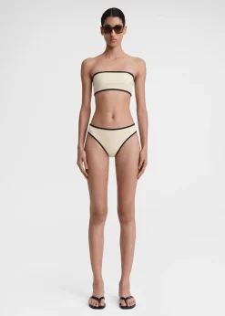 Stripe edge strapless bikini top light hay