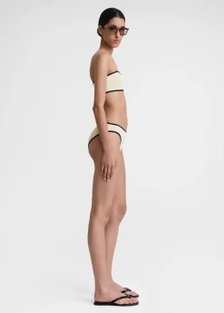 Stripe edge strapless bikini top light hay