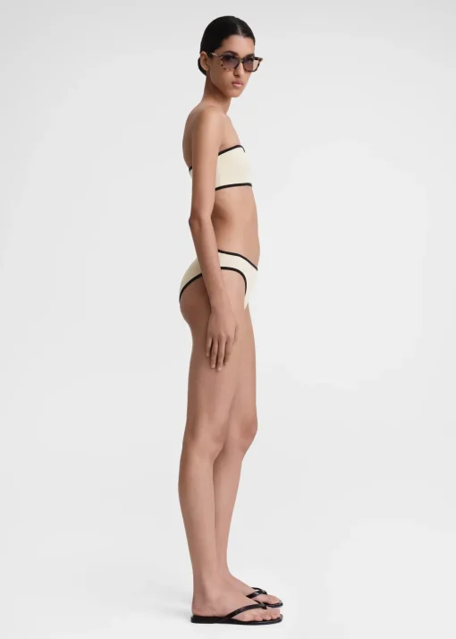 Stripe edge strapless bikini top light hay