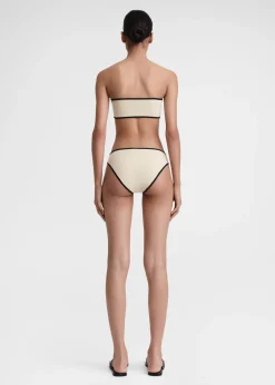 Stripe edge strapless bikini top light hay