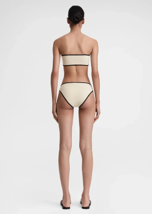 Stripe edge strapless bikini top light hay