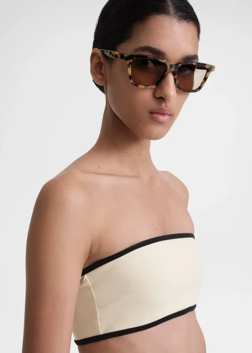 Stripe edge strapless bikini top light hay
