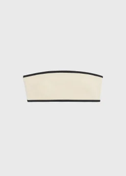 Stripe edge strapless bikini top light hay