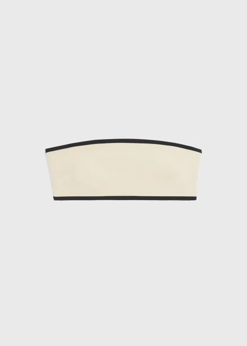 Stripe edge strapless bikini top light hay