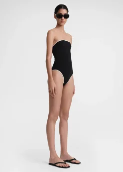 Stripe edge strapless swimsuit black