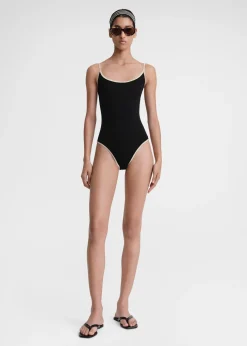 Stripe edge swimsuit black