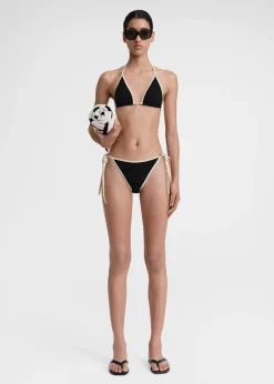 Stripe tie bikini bottoms black
