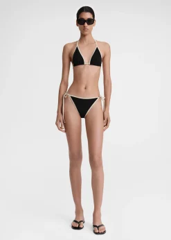 Stripe tie bikini top black