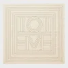 Striped embroidered monogram silk scarf creme