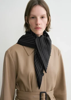 Striped embroidered monogram silk scarf black
