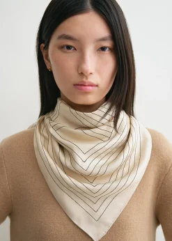 Striped embroidered monogram silk scarf creme