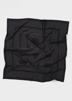 Striped embroidered monogram silk scarf black