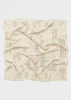Striped embroidered monogram silk scarf creme