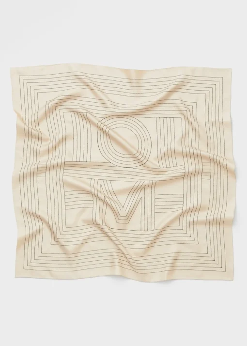 Striped embroidered monogram silk scarf creme