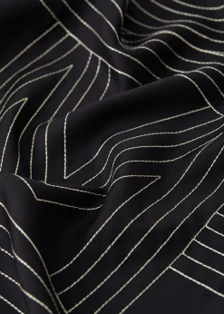 Striped embroidered monogram silk scarf black