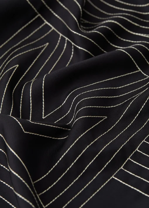 Striped embroidered monogram silk scarf black