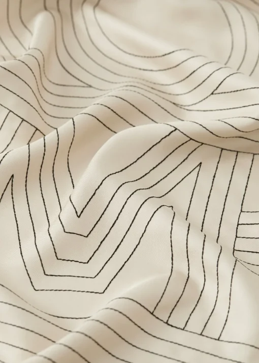 Striped embroidered monogram silk scarf creme