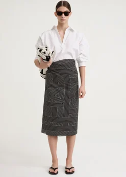 Striped monogram cotton silk sarong black