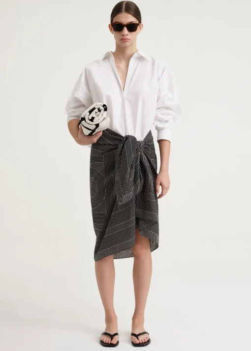 Striped monogram cotton silk sarong black