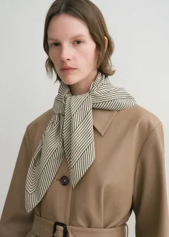Striped monogram silk scarf creme