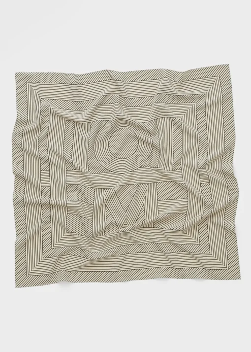 Striped monogram silk scarf creme