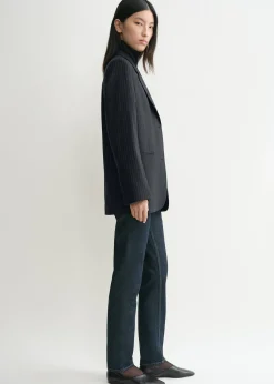 Tailored pinstriped suit jacket navy