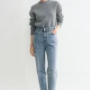 Tapered leg denim worn blue