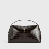 T-lock croco-embossed top handle dark brown