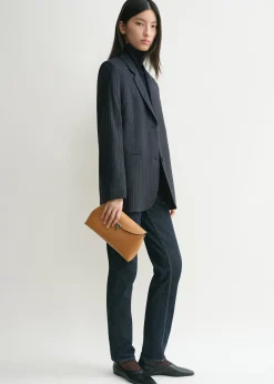 T-Lock grained-leather clutch tan