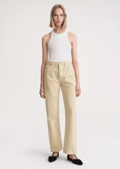 Twisted seam denim full length washed beige