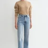 Twisted seam denim full length worn blue