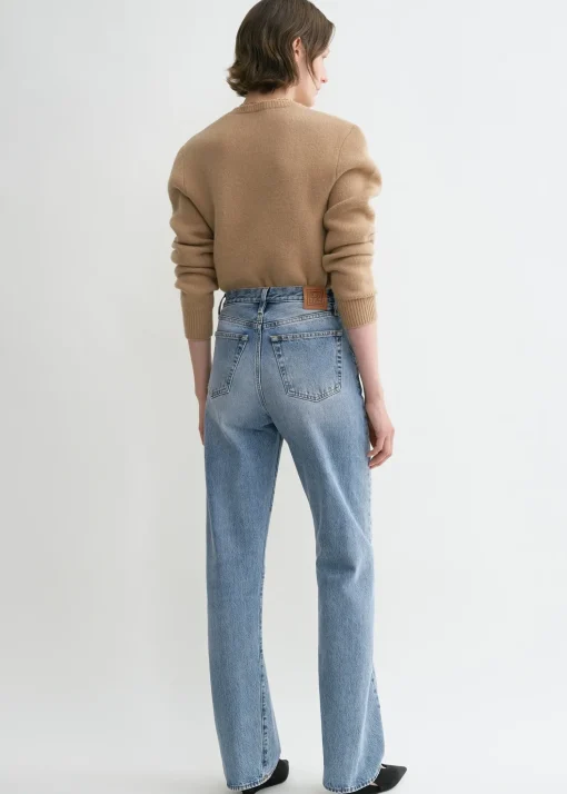 Twisted seam denim full length worn blue