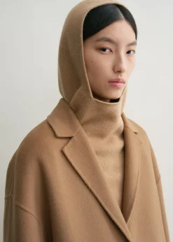 Wool cashmere hoodie bib camel