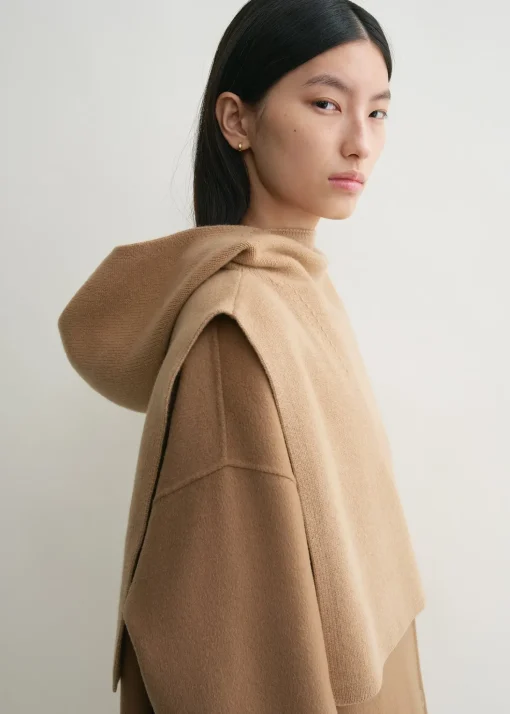 Wool cashmere hoodie bib camel
